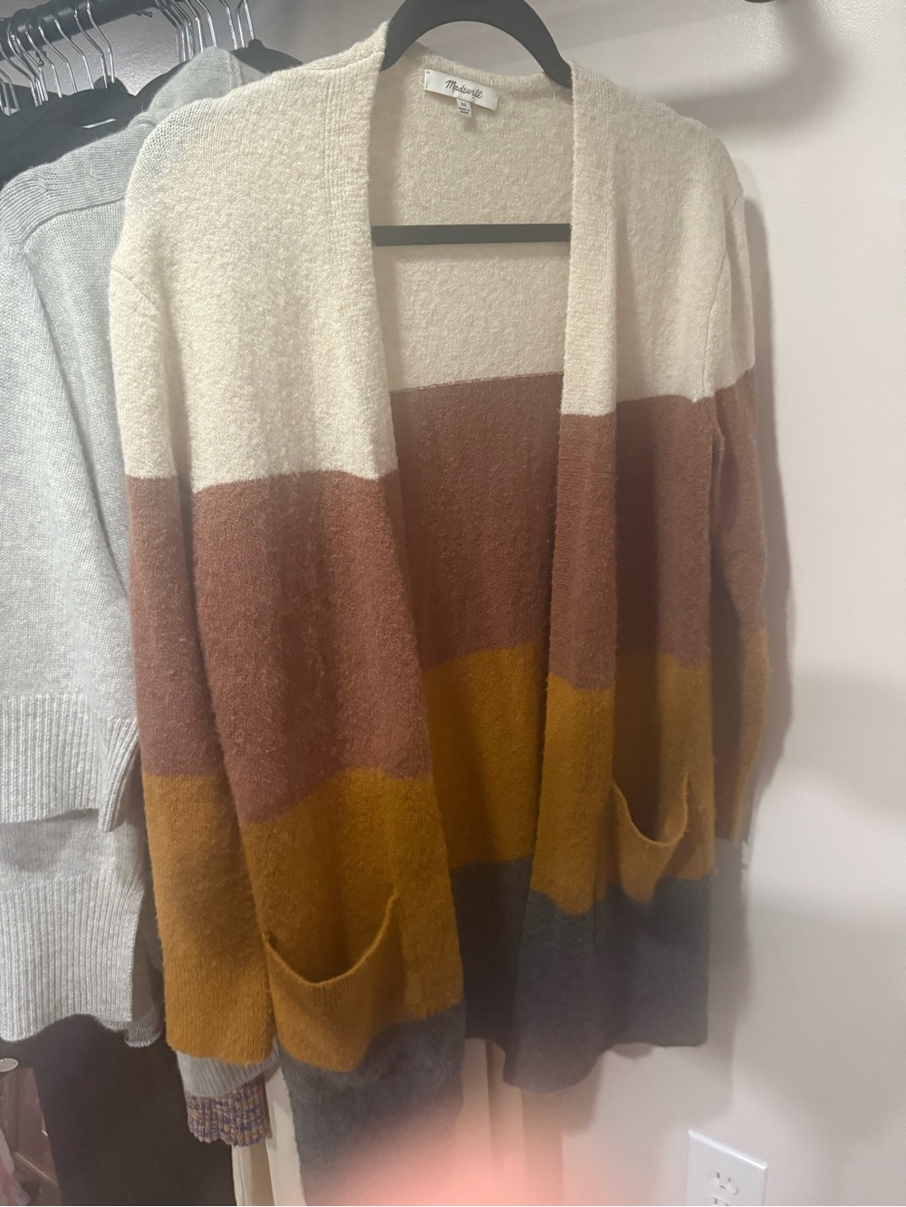 Madewell Striped Open-Front Cardigan in Cream, Brown, Mustard, Gray